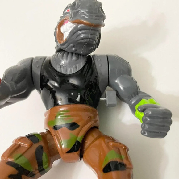 1991 TMNT Machine Gunnin Rocksteady Action Figure Wind Up Rhino - Picture 9 of 13